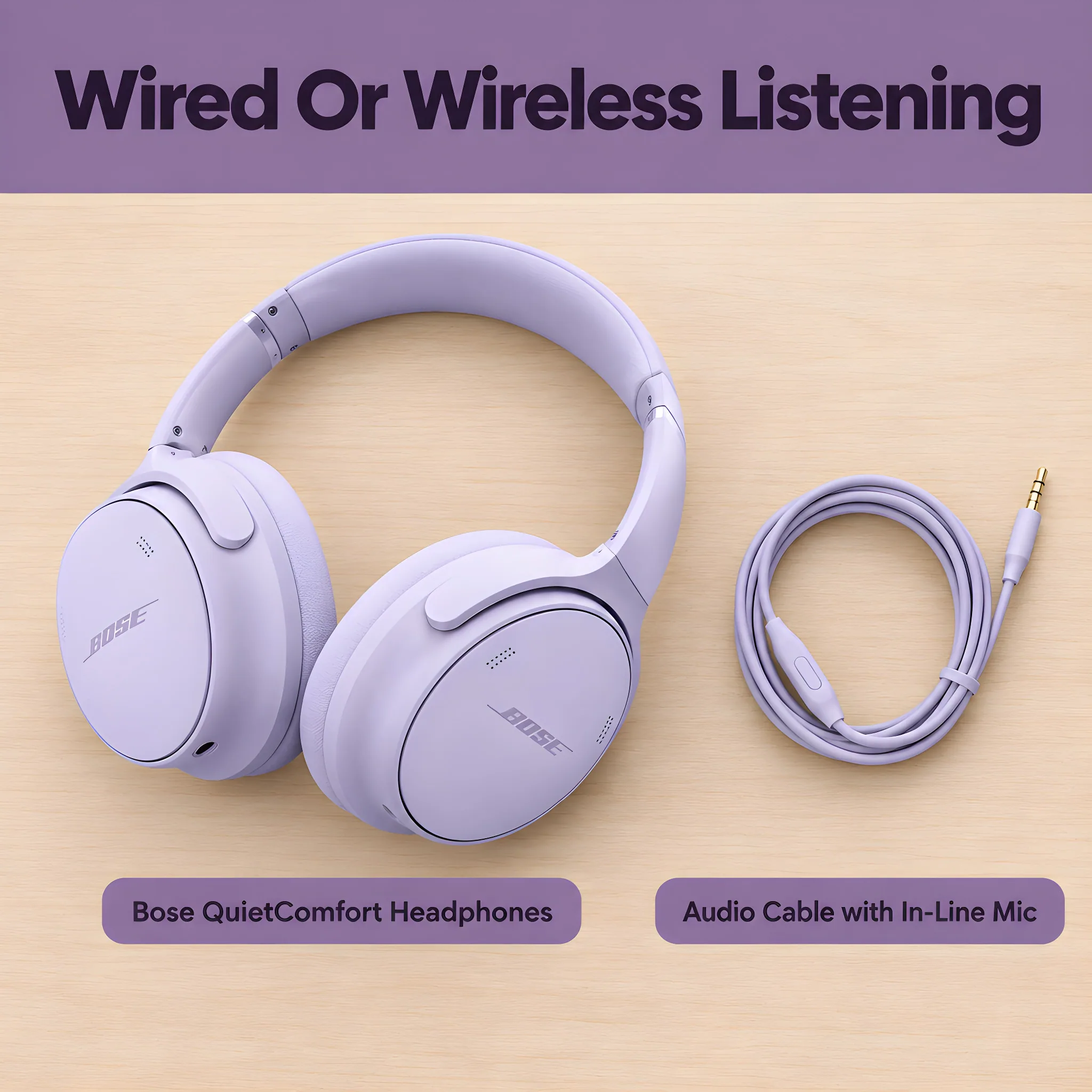 QuietComfort Bluetooth Headphones, Wireless Headphones with, what's included, laid out