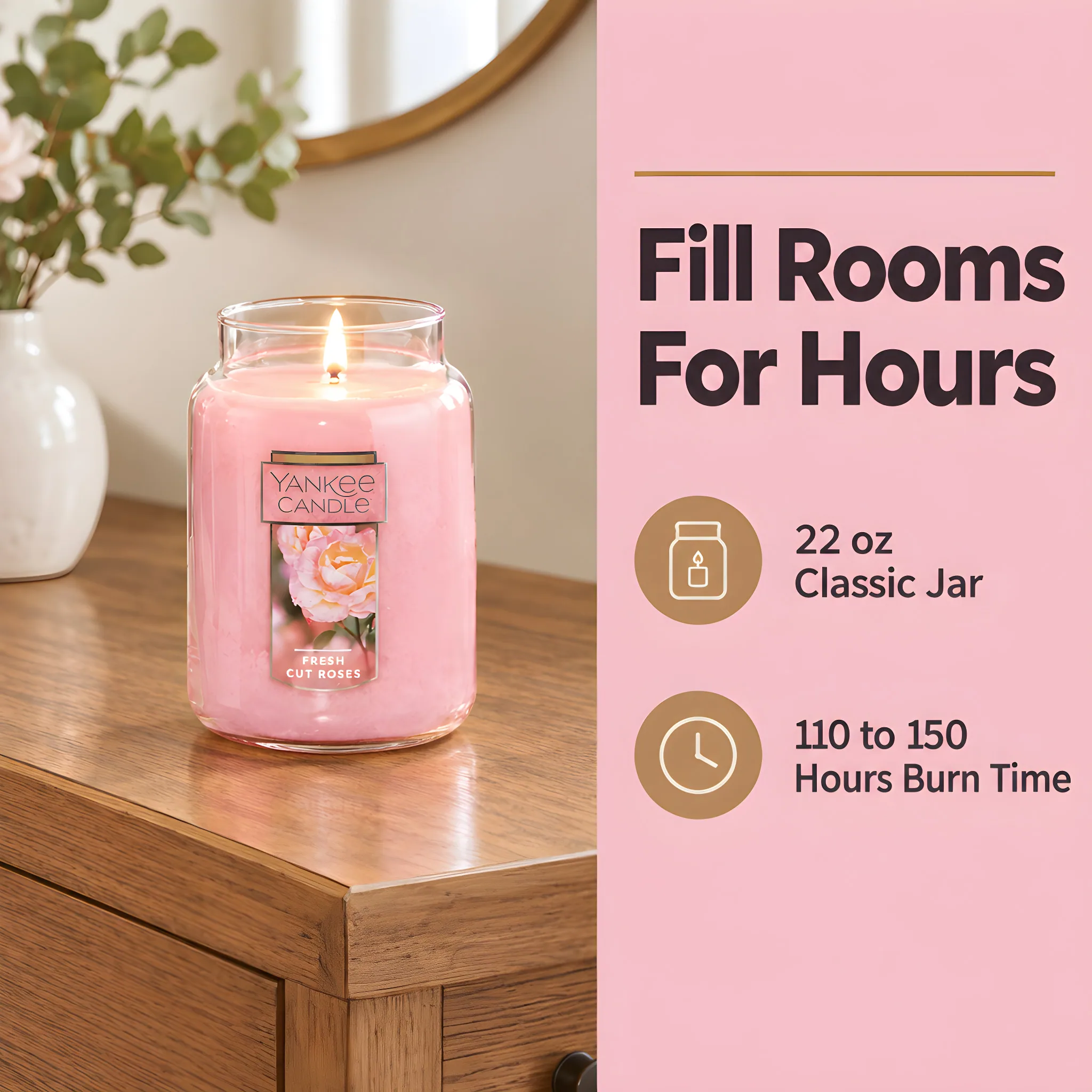 Fresh Cut Roses Scented Premium 22oz Single Wick Candle Over (Pack of 1), capacity and thickness diagram