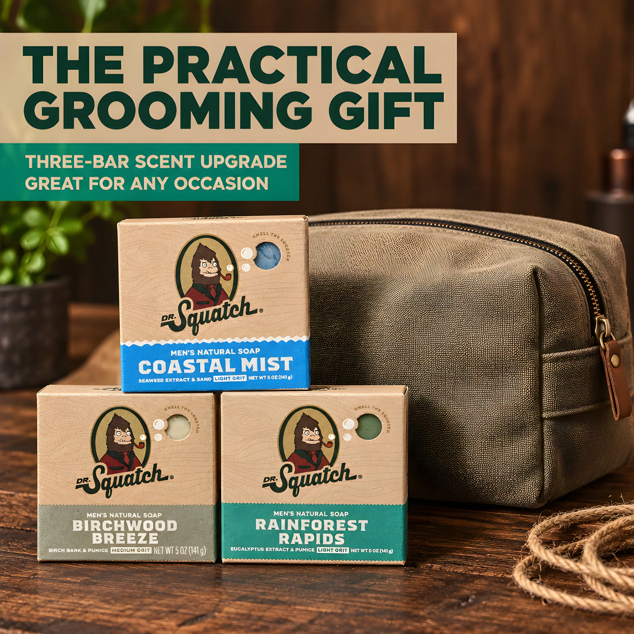 Dr. Squatch Natural Men’s Bar Soap - Cold Process Body Soap Bar (5 oz, 3-Pack), gift presentation