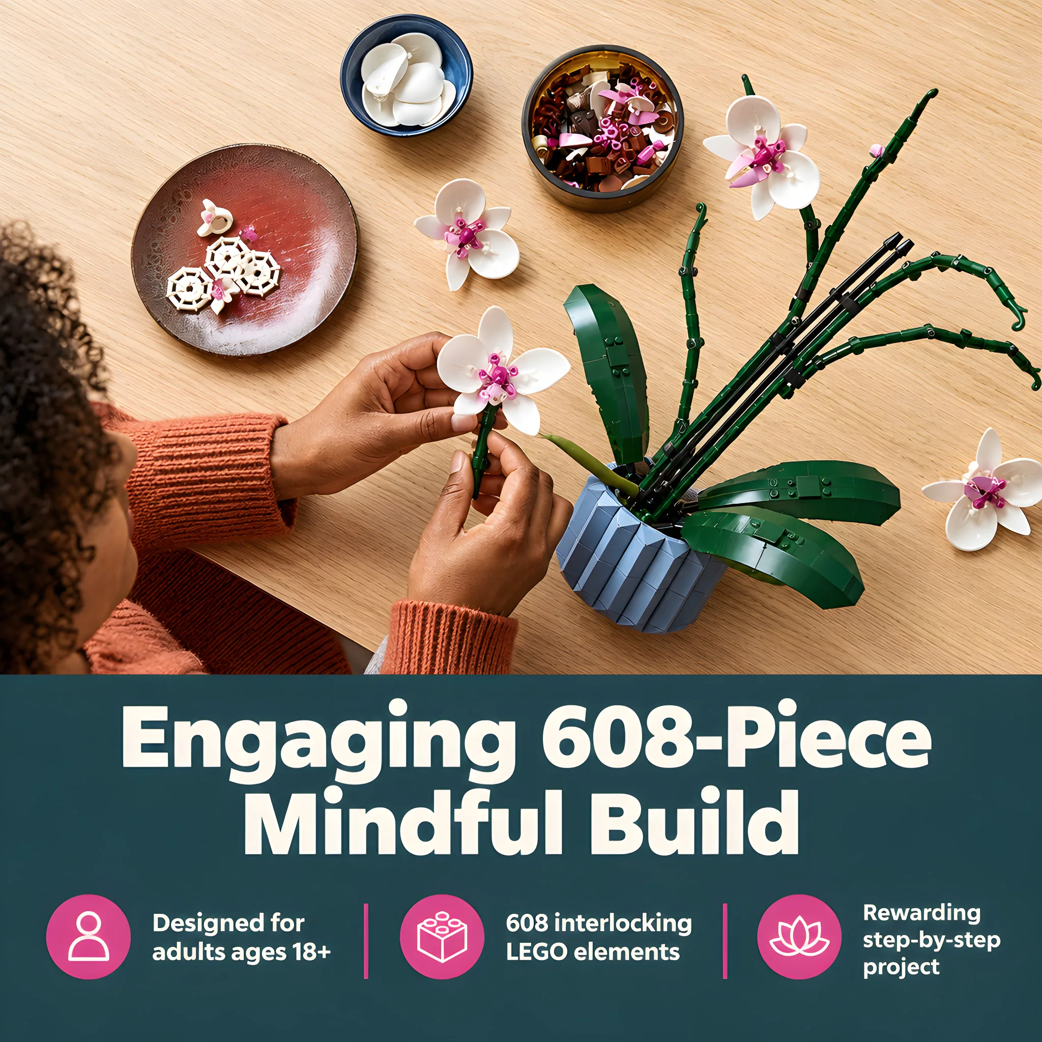 LEGO Botanicals Orchid - Artificial, Fake Indoor Flowers, how-it-works sequence