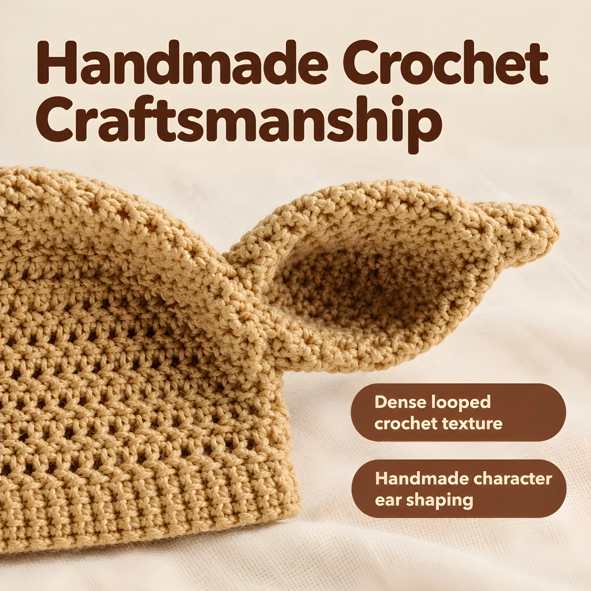 Crochet Dobby House elf hat 0-3, 3-6 and 6-12 Months, material and construction detail